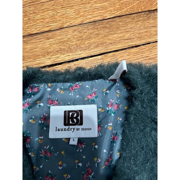 Laundry By Design Vest Women Sz L Faux Fur Open-Front Long Pile Emerald Green - Picture 4 of 8